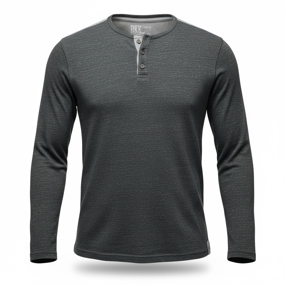 BKE Athletic Fit Henley Shirt Men’s Gray Long Sleeve Casual Stretch Top L